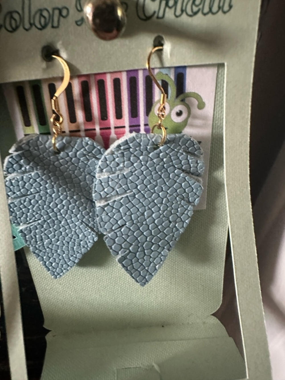 Light Blue Textured Leather Teardrop Earrings